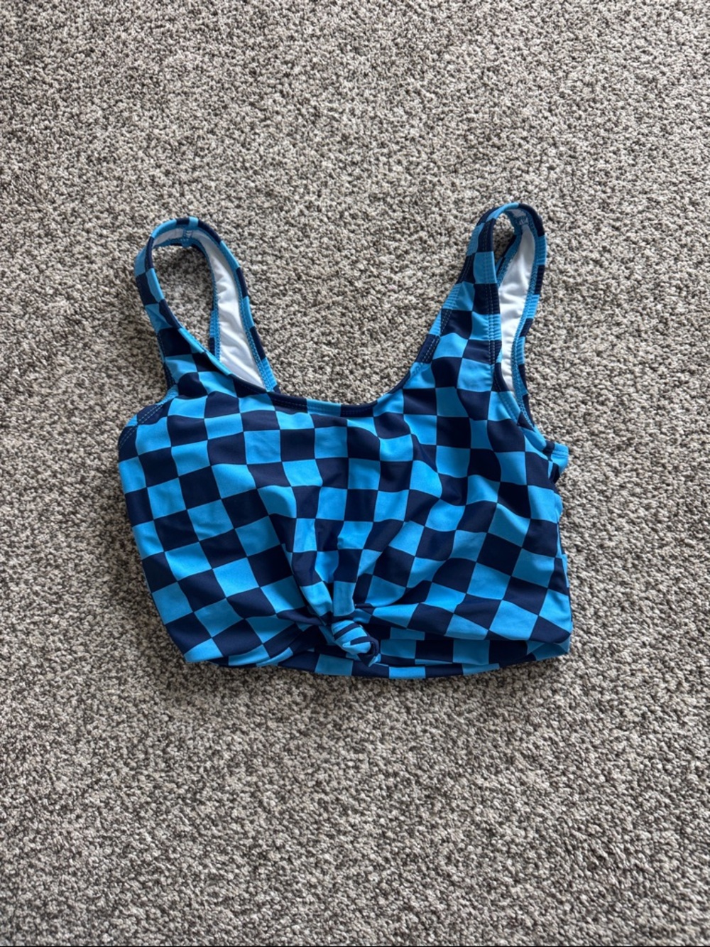 NWOT Blue Checkered Knot-Front Bikini Top